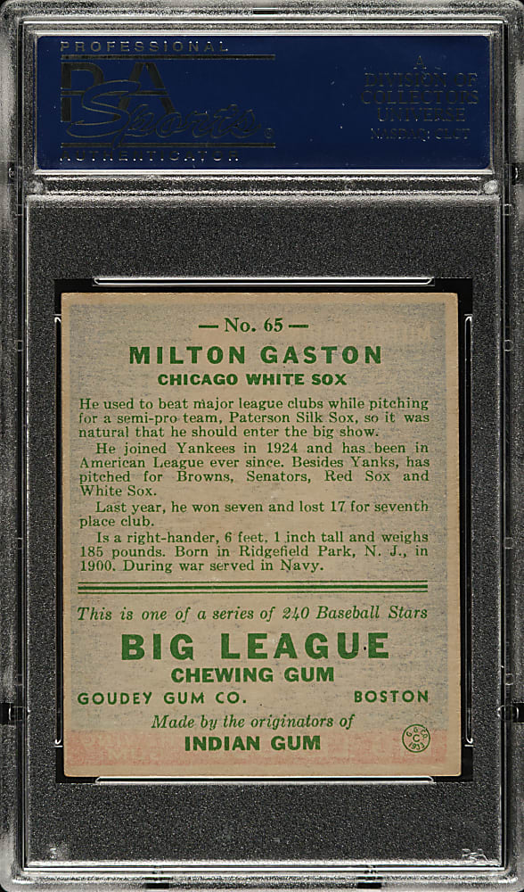 1933 R319 Goudey #65 Milt Gaston PSA EX-MT 6