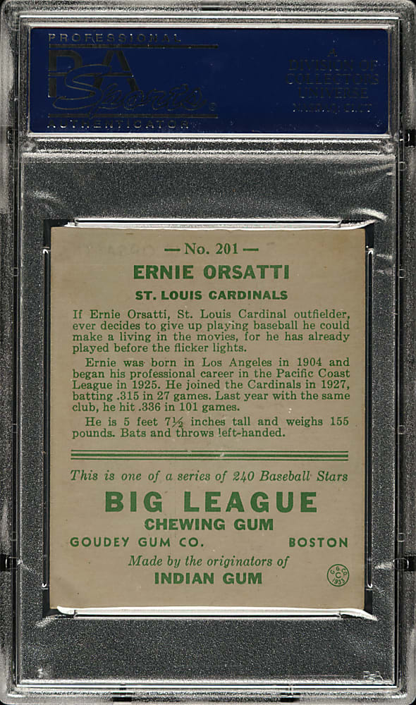 1933 R319 Goudey #201 Ernie Orsatti PSA EX+ 5.5