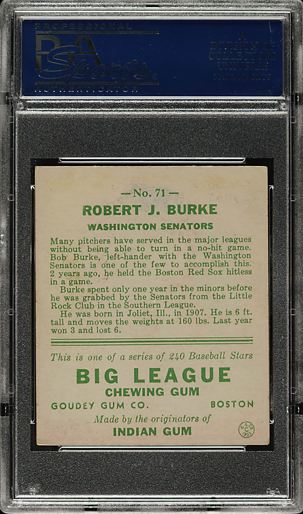 1933 R319 Goudey #71 Robert J. Burke PSA EX 5