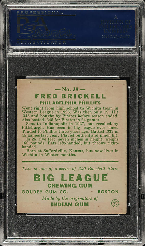 1933 R319 Goudey #38 Fred Brickell PSA EX 5