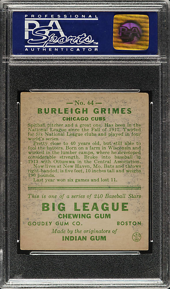 1933 R319 Goudey #64 Burleigh Grimes PSA EX 5