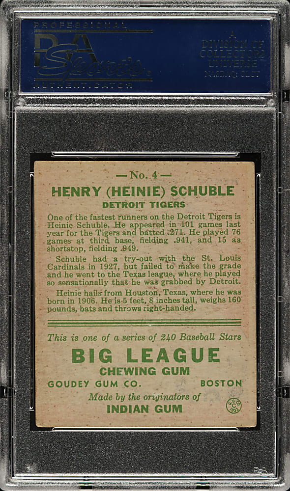 1933 R319 Goudey #4 Heinie Schuble PSA VG-EX+ 4.5