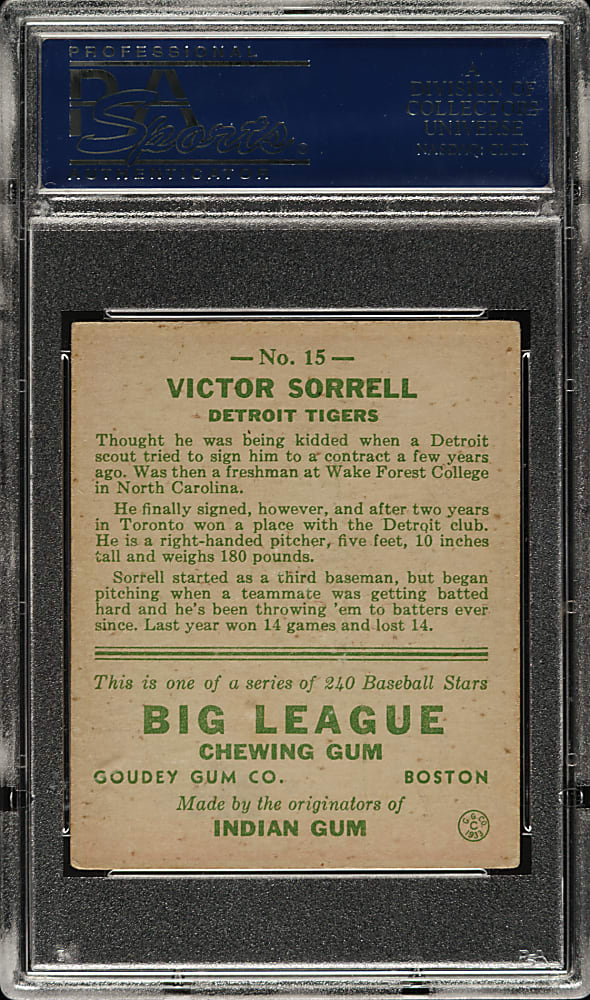1933 R319 Goudey #15 Victor Sorrell PSA VG-EX+ 4.5