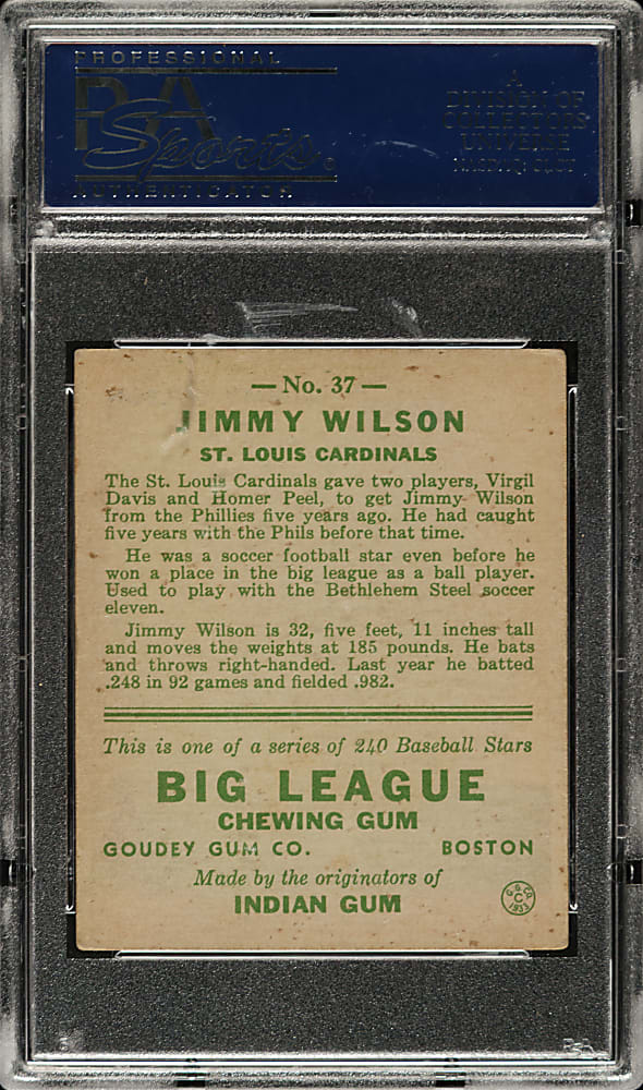 1933 R319 Goudey #37 Jimmy Wilson PSA VG-EX+ 4.5