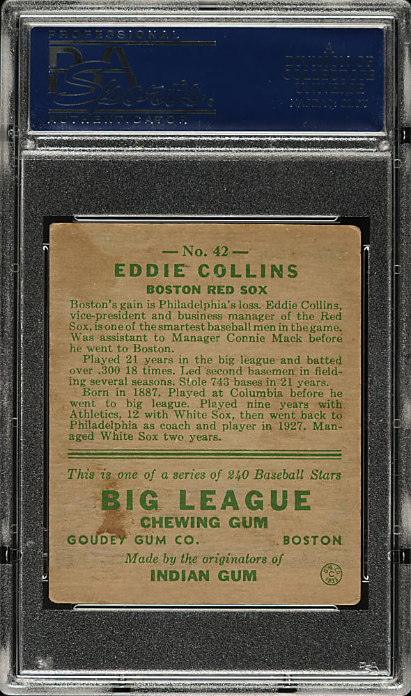 1933 R319 Goudey #42 Eddie Collins PSA VG-EX 4