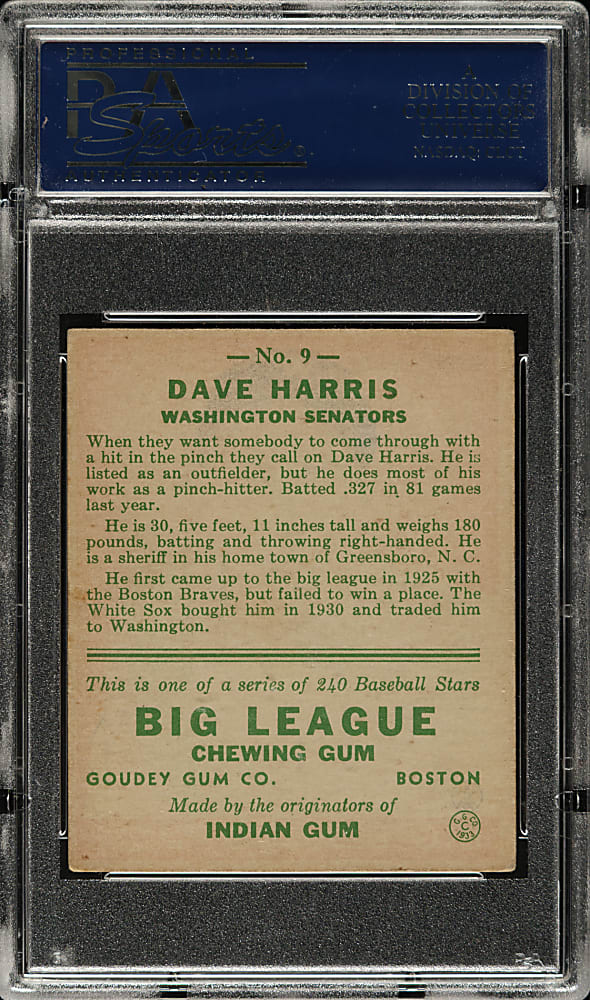 1933 R319 Goudey #9 Dave Harris PSA VG-EX 4
