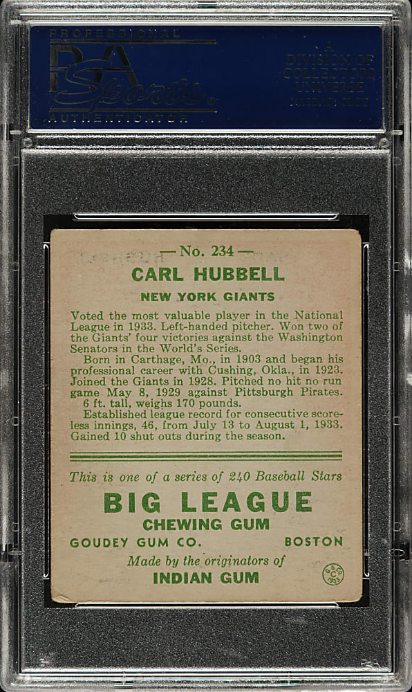 1933 R319 Goudey #234 Carl Hubbell PSA VG-EX 4