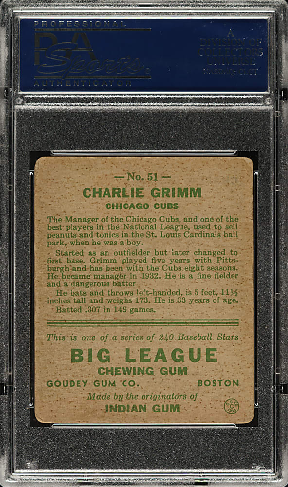 1933 R319 Goudey #51 Charlie Grimm PSA VG+ 3.5