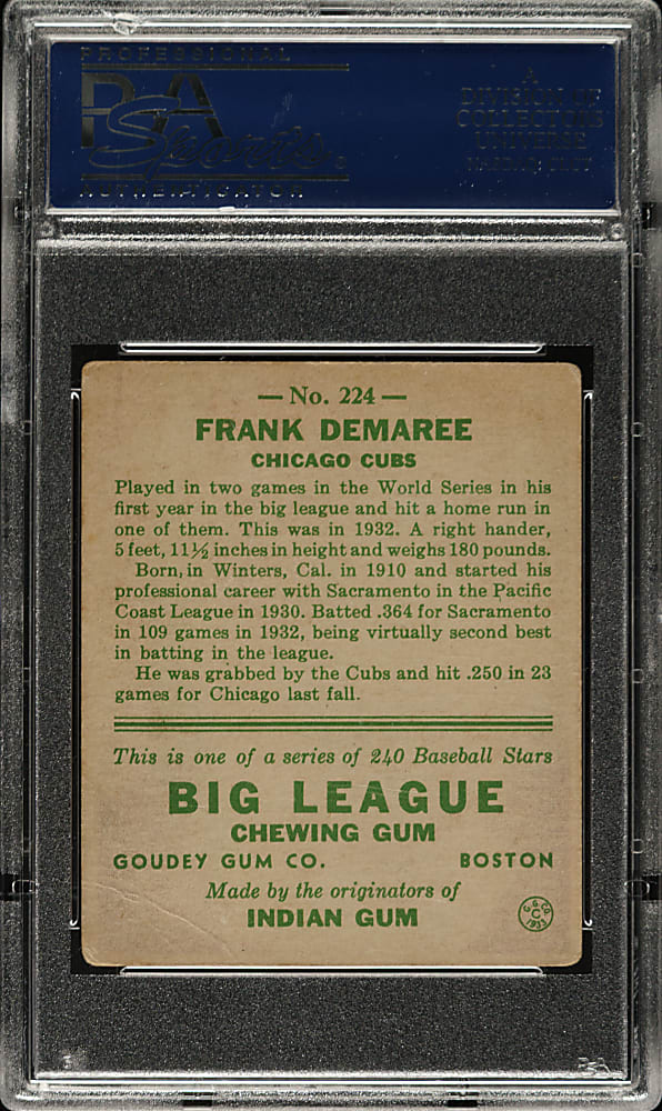 1933 R319 Goudey #224 Frank Demaree PSA VG+ 3.5