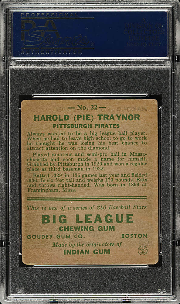 1933 R319 Goudey #22 Pie Traynor PSA VG 3