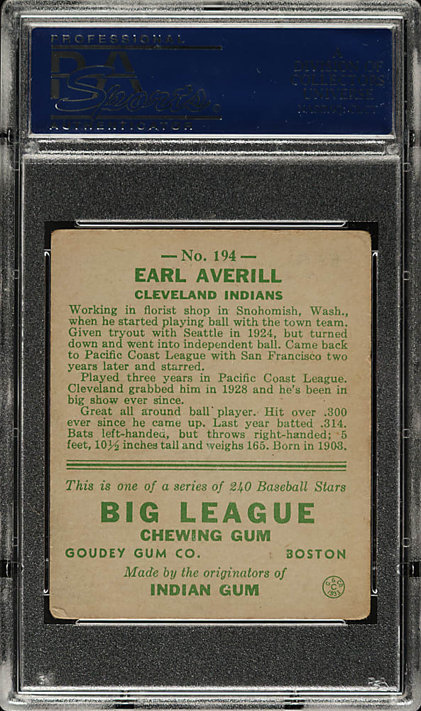 1933 R319 Goudey #194 Earl Averill PSA VG 3