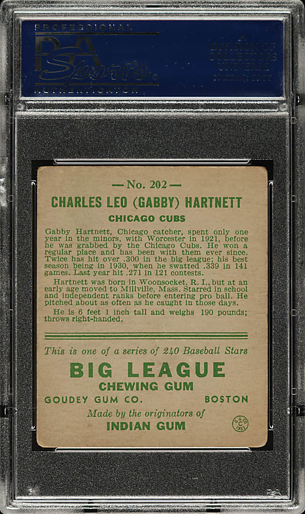 1933 R319 Goudey #202 Gabby Hartnett PSA VG 3