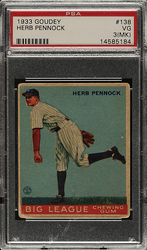1933 R319 Goudey #138 Herb Pennock PSA VG 3 (MK)