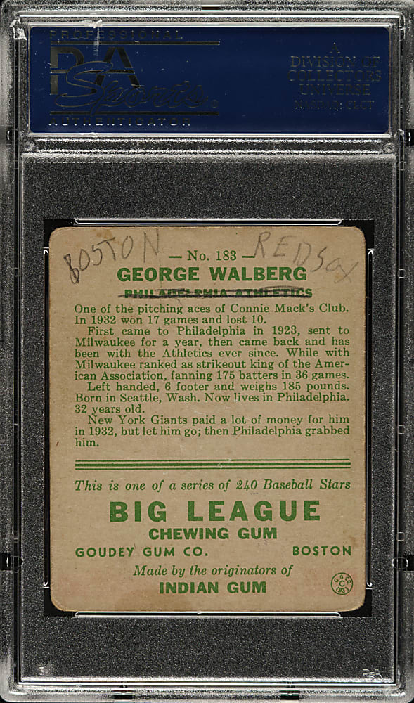 1933 R319 Goudey #145 George Walberg PSA VG 3 (MK)
