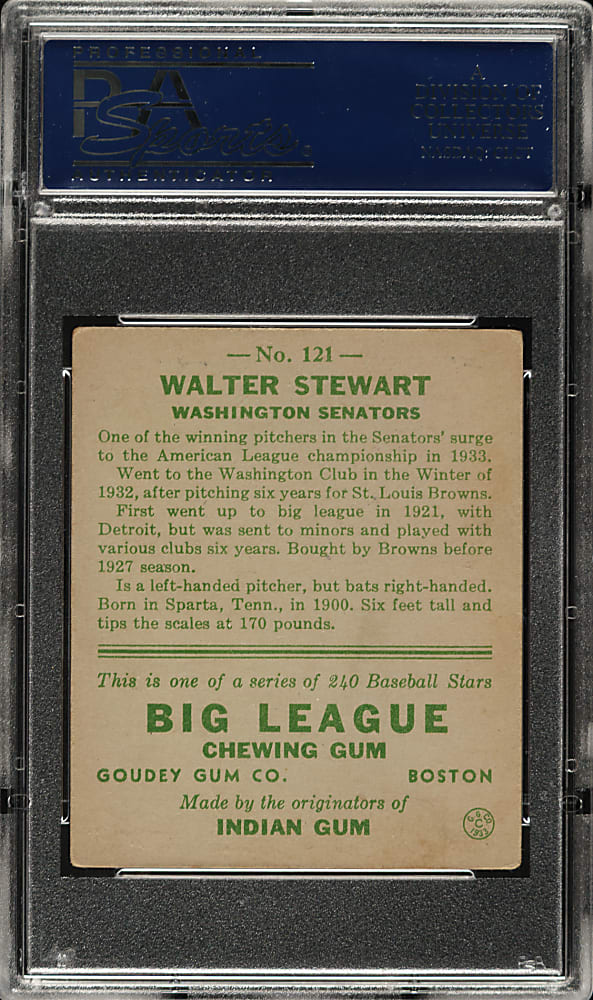 1933 R319 Goudey #121 Walter Stewart PSA VG 3