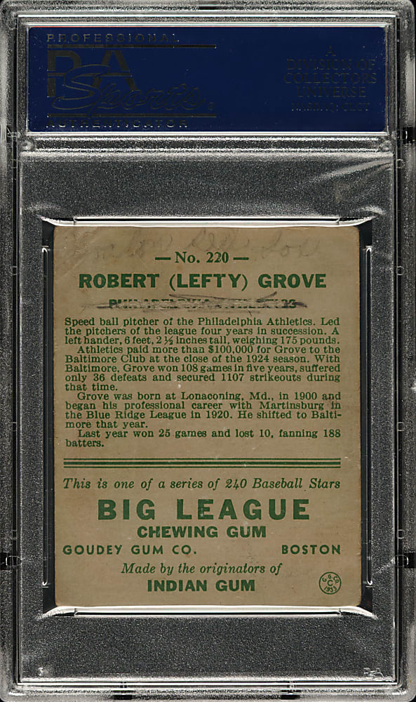 1933 R319 Goudey #220 Lefty Grove PSA POOR 1 (MK)