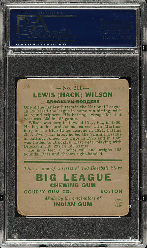 1933 R319 Goudey #211 Hack Wilson PSA POOR 1 (MK)