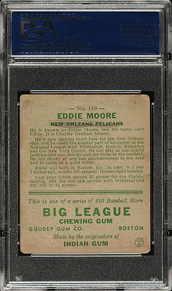 1933 R319 Goudey #180 Eddie Moore PSA POOR 1 (MK)