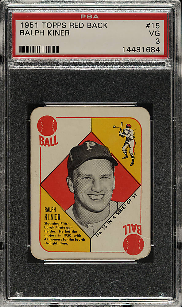 1951 Topps Red Backs #15 Ralph Kiner PSA VG 3
