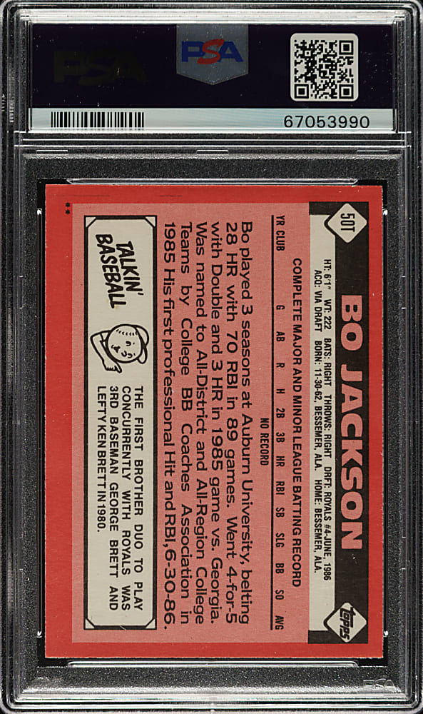 1986 Topps Traded #50T Bo Jackson Rookie PSA GEM MINT 10