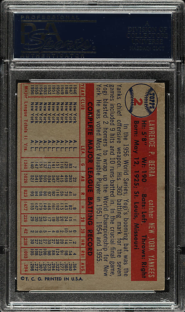1957 Topps #2 Yogi Berra PSA VG-EX 4