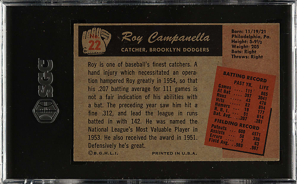 1955 Bowman #22 Roy Campanella SGC EX 5