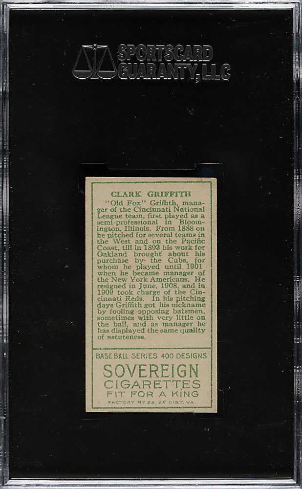 1911 T205 Gold Border Clark Griffith SGC EX 60 - Sovereign Back
