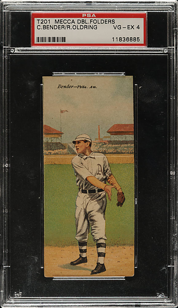 1911 T201 Mecca Double Folders Chief Bender/Oldring PSA VG-EX 4