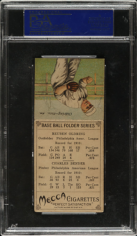 1911 T201 Mecca Double Folders Chief Bender/Oldring PSA VG-EX 4