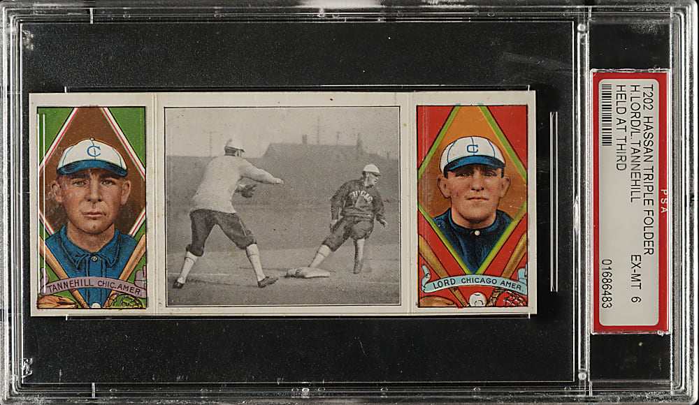 1912 T202 Hassan Triple Folder "Held at Third" Lord/Tannehill PSA EX-MT 6