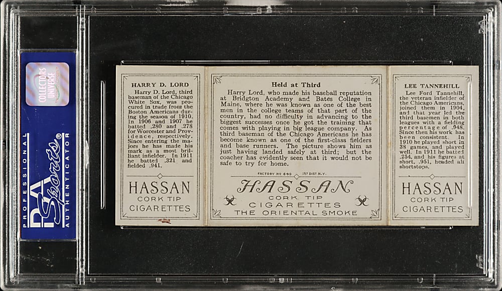 1912 T202 Hassan Triple Folder "Held at Third" Lord/Tannehill PSA EX-MT 6