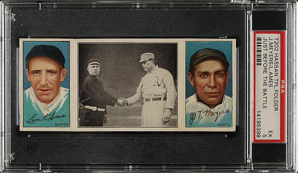 1912 T202 Hassan Triple Folder "Just Before the Battle" Ames/Meyers PSA EX 5
