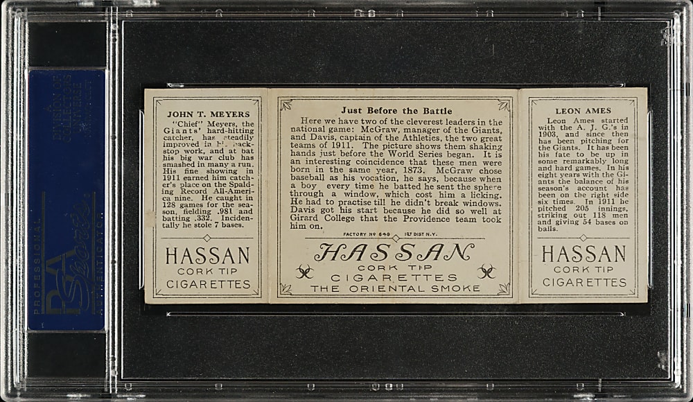 1912 T202 Hassan Triple Folder "Just Before the Battle" Ames/Meyers PSA EX 5