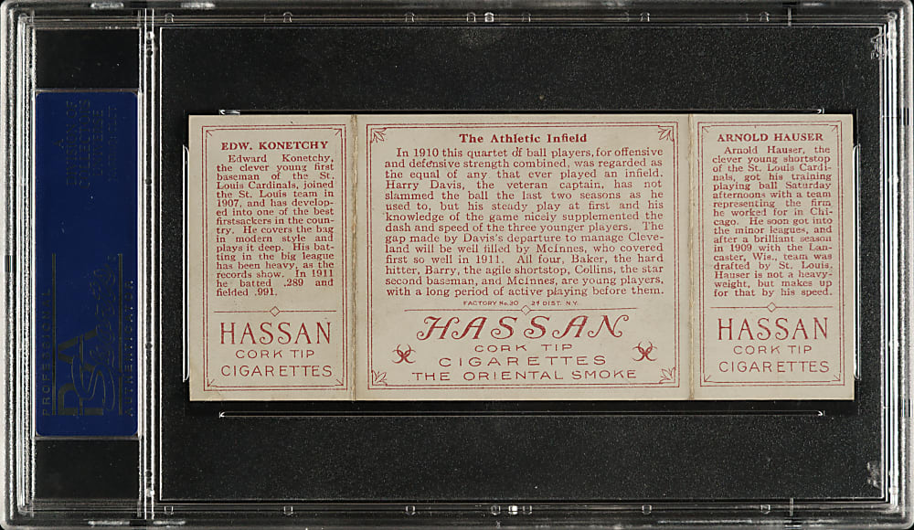 1912 T202 Hassan Triple Folder "The Athletic Infield" Hauser/Konetchy PSA EX 5
