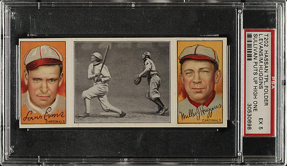1912 T202 Hassan Triple Folder "Sullivan Puts Up a High One" Evans/Miller Huggins PSA EX 5