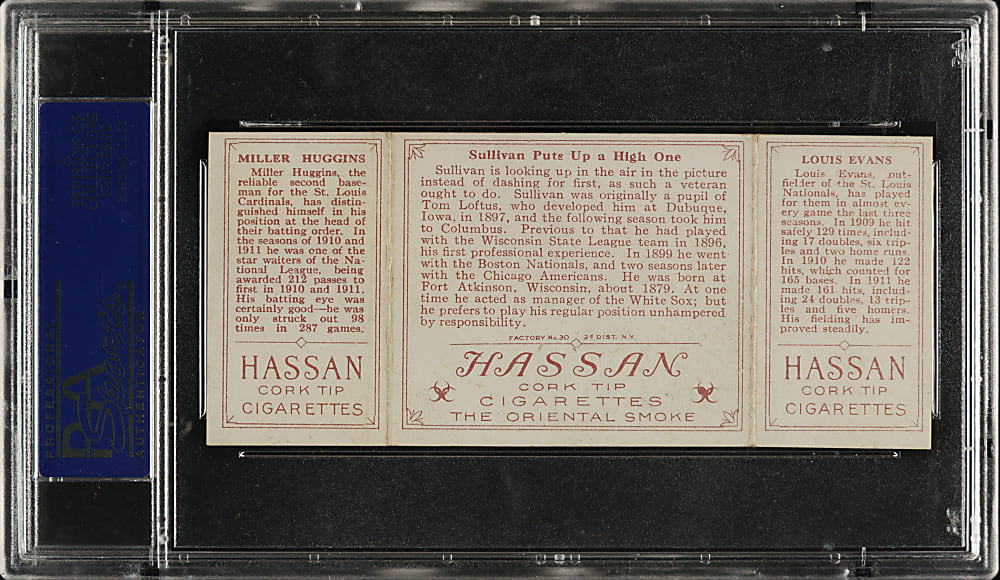 1912 T202 Hassan Triple Folder "Sullivan Puts Up a High One" Evans/Miller Huggins PSA EX 5