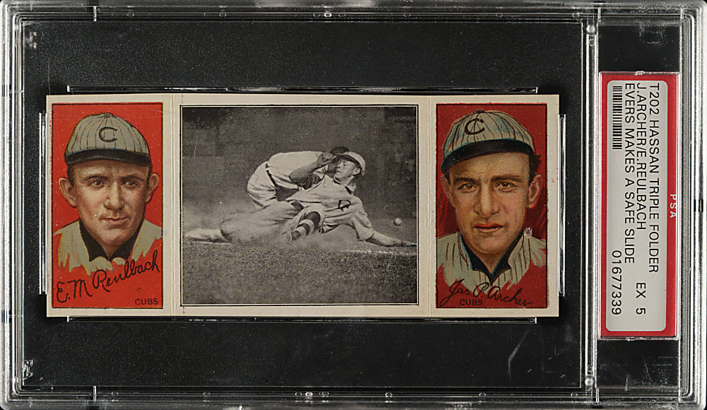 1912 T202 Hassan Triple Folder "Evers Make A Safe Slide" Archer/Reulbach PSA EX 5