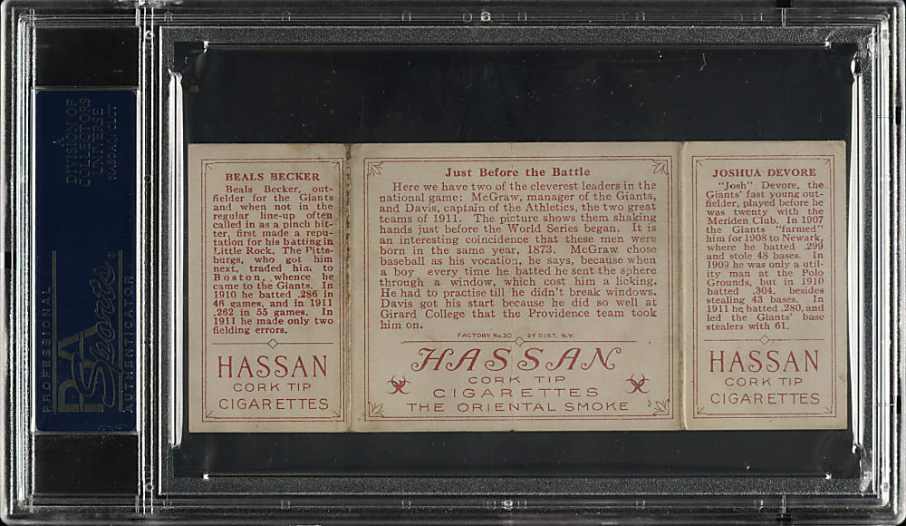 1912 T202 Hassan Triple Folder "Just Before the Battle" Devore/Becker PSA GOOD 2