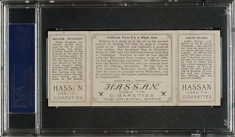 1912 T202 Hassan Triple Folder "Sullivan Puts Up a High One" Evans/Miller Huggins PSA GOOD 2