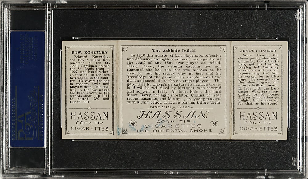 1912 T202 Hassan Triple Folder "The Athletic Infield" Hauser/Konetchy PSA GOOD 2