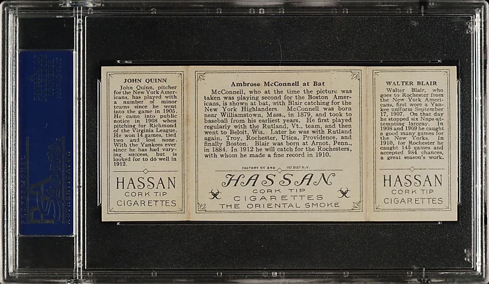 1912 T202 Hassan Triple Folder "Ambrose McConnell at Bat" Blair/Quinn PSA EX-MT 6