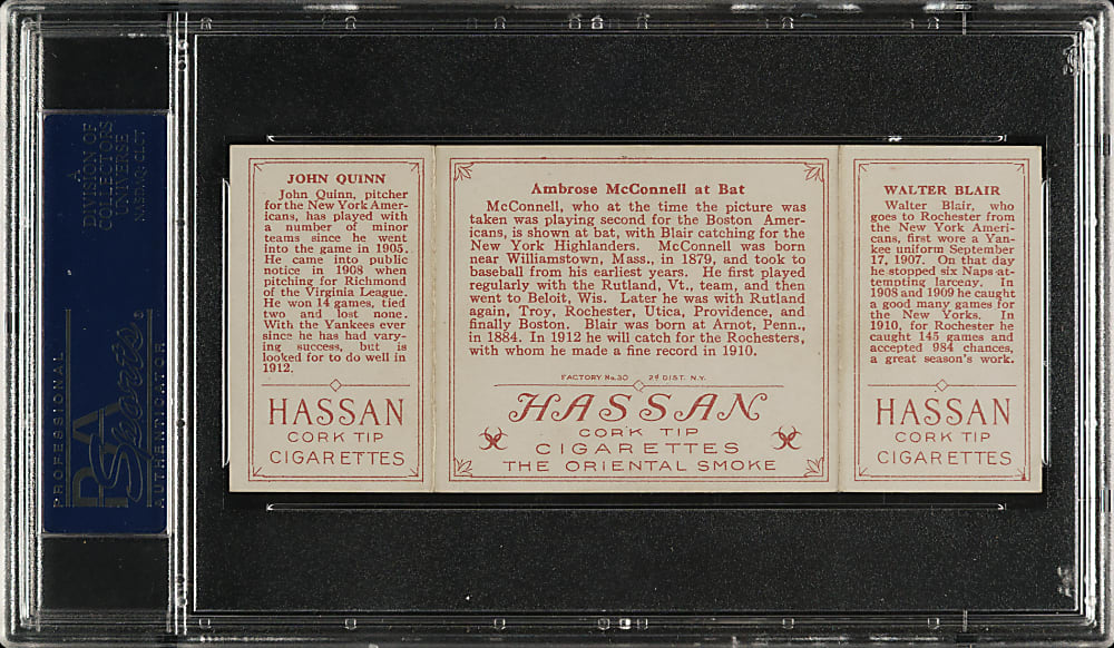 1912 T202 Hassan Triple Folder "Ambrose McConnell at Bat" Blair/Quinn PSA EX-MT 6