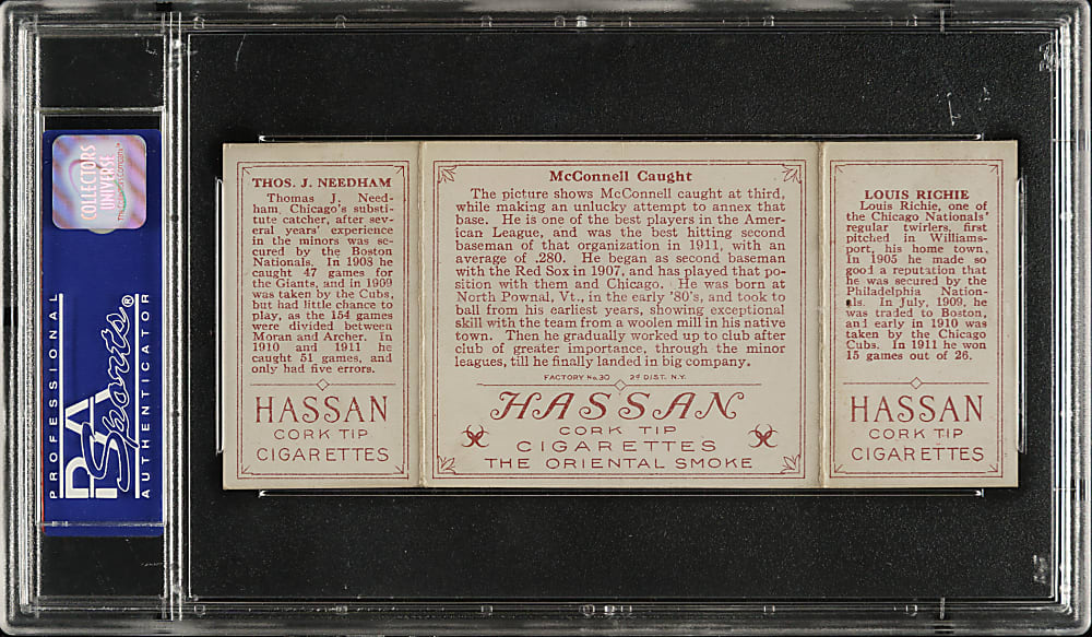1912 T202 Hassan Triple Folder "McConnell Caught" Richie/Needham PSA VG-EX 4
