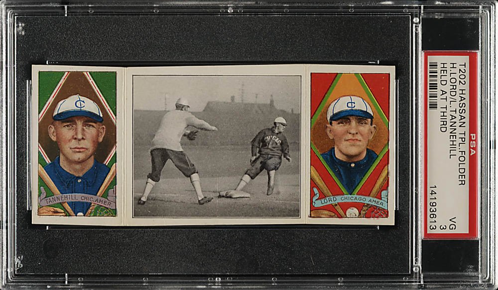 1912 T202 Hassan Triple Folder "Held at Third" Lord/Tannehill PSA VG 3