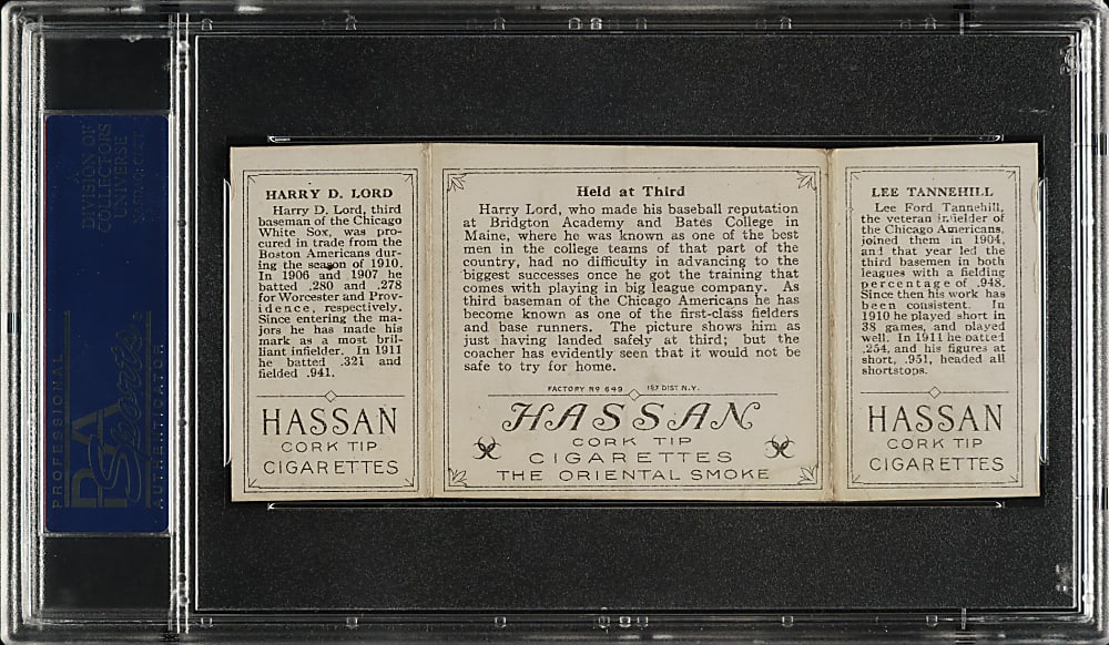 1912 T202 Hassan Triple Folder "Held at Third" Lord/Tannehill PSA VG 3