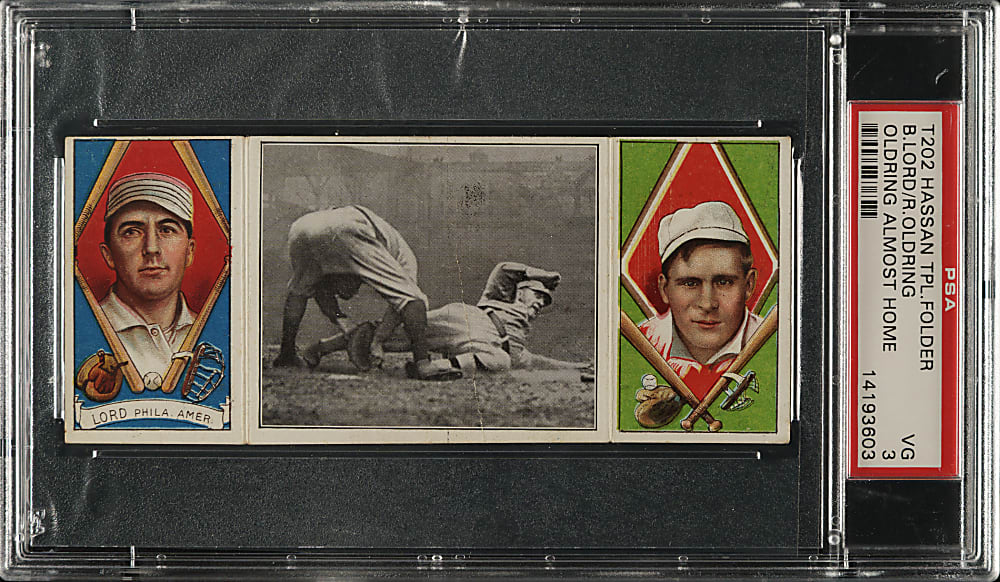 1912 T202 Hassan Triple Folder "Oldring Almost Home" Lord/Oldring PSA VG 3