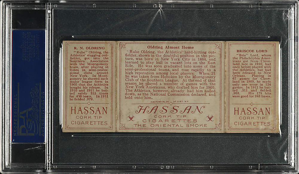 1912 T202 Hassan Triple Folder "Oldring Almost Home" Lord/Oldring PSA VG 3