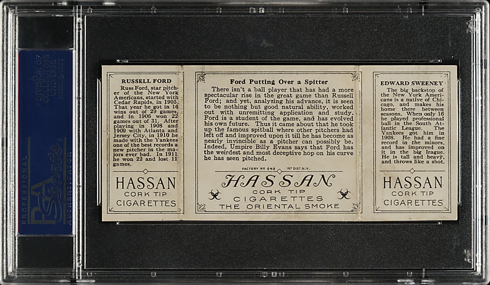 1912 T202 Hassan Triple Folder "Ford Putting Over a Spitter" Sweeney/Ford PSA GOOD 2