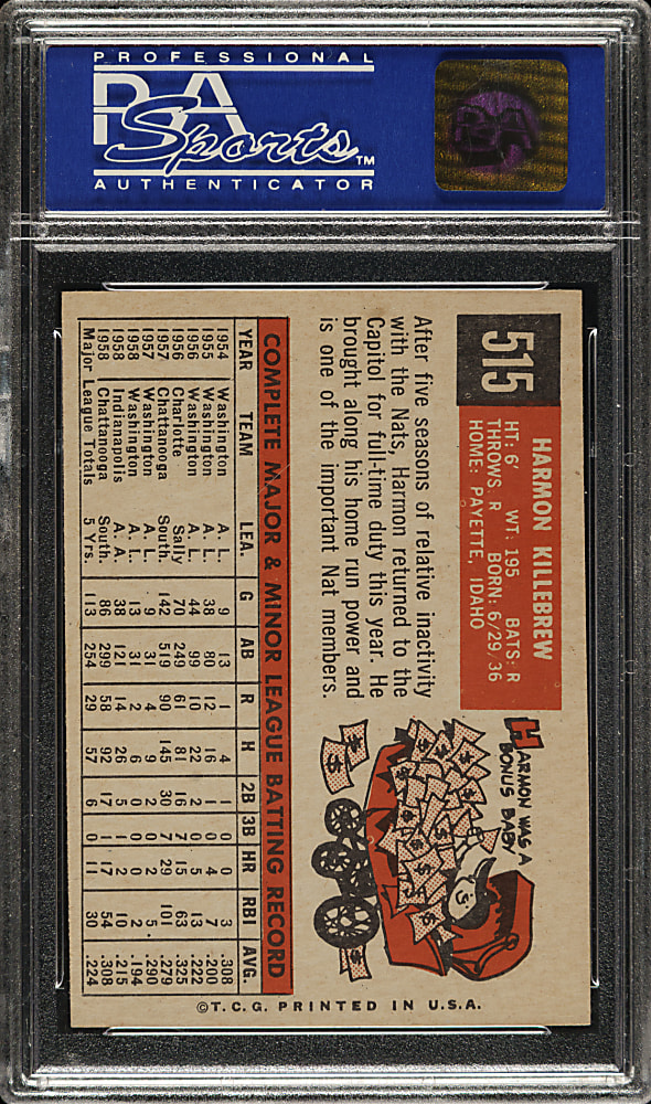 1959 Topps #515 Harmon Killebrew PSA NM-MT 8