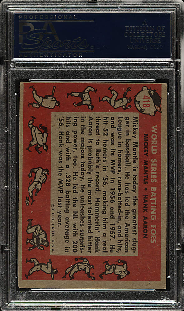 1958 Topps #418 World Series Batting Foes with Mickey Mantle and Hank Aaron PSA VG-EX 4